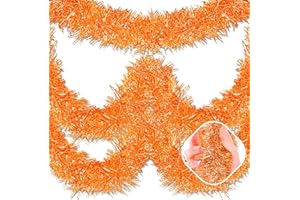 AIKENLIN 50 Feet Macaron Orange Christmas Tinsel Garland, Metallic Foil Twist Garland Wall Hanging Tinsel Banner Backdrop for Parade Floats, Easter, Mother's Day, Wedding Party Decorations (2in x 50ft)