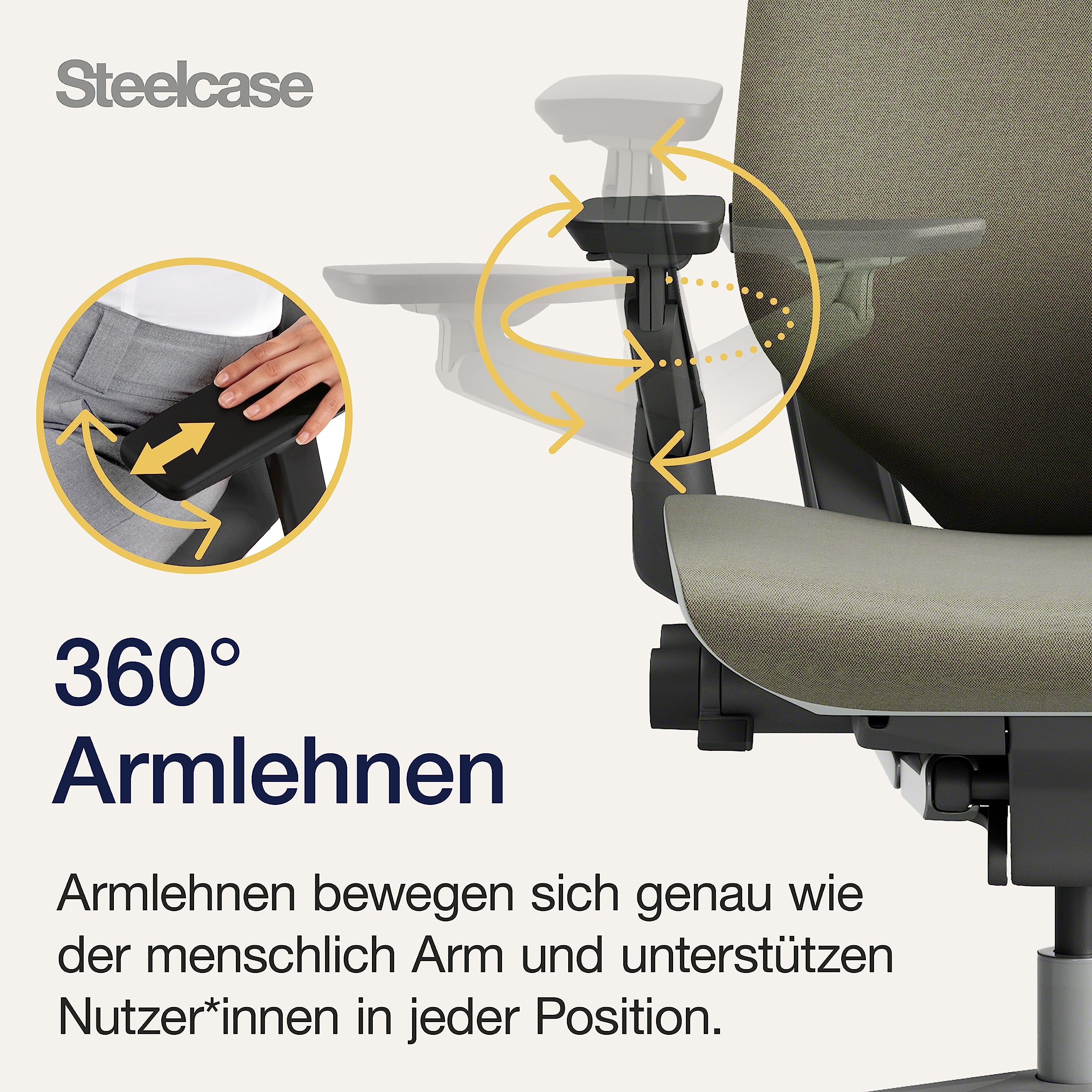 Steelcase Gesture Ergonomischer Bürostuhl mit 360° Armlehnen, 3D-Live Back Lumbalstütze, anpassbarer Kopfstütze Trüffel, 66 x 62.5 x 107 6