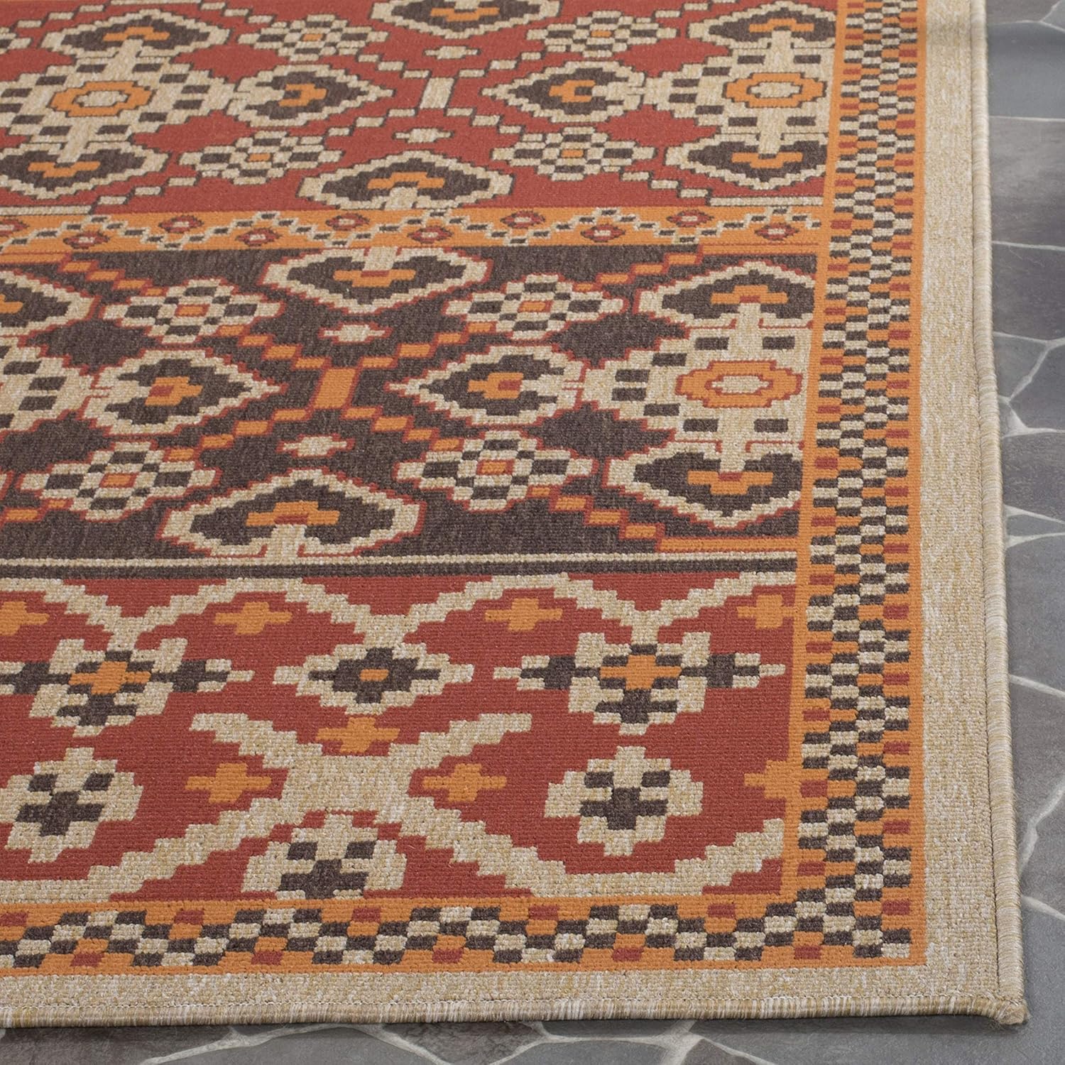 SAFAVIEH Boho Rug for Living Room Dining Room, Bedroom - Veranda Collection, Short Pile, in Red and Chocolate, 201 X 290 cm - Image 5