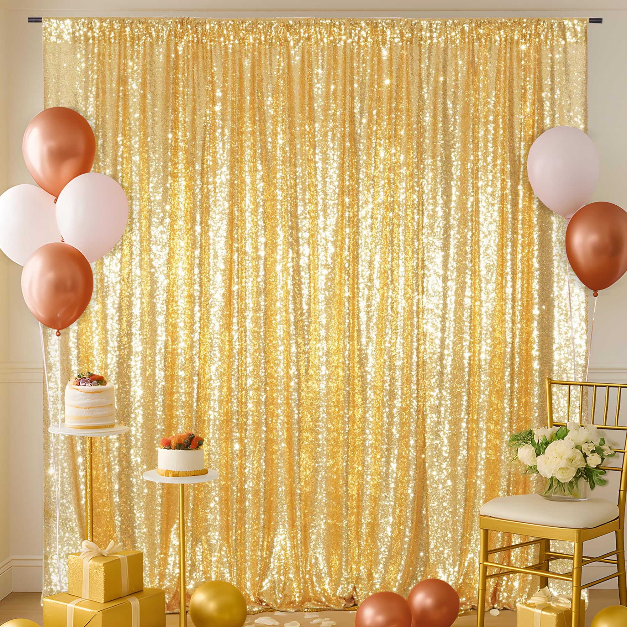 Sequin Backdrop 243x243cm Amber Gold Shinny Sequin Photography Backdrop Party Prom Wedding Youtobe Banquet Photo Background (8x8 feet)