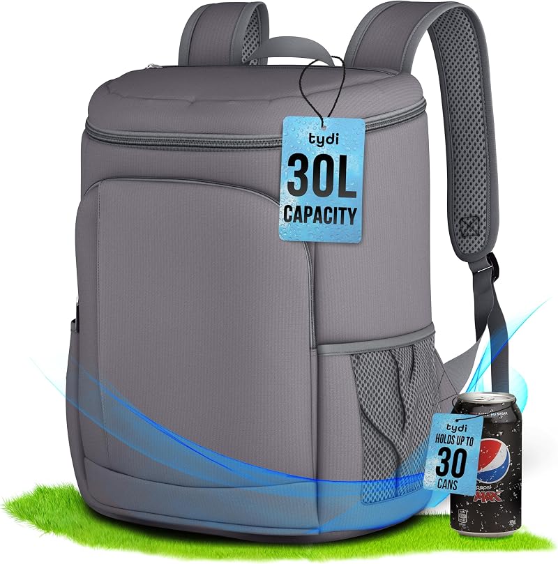 Tydi Cooler Backpack Insulated 30L Grey – Picnic Camping Hiking Rucksack