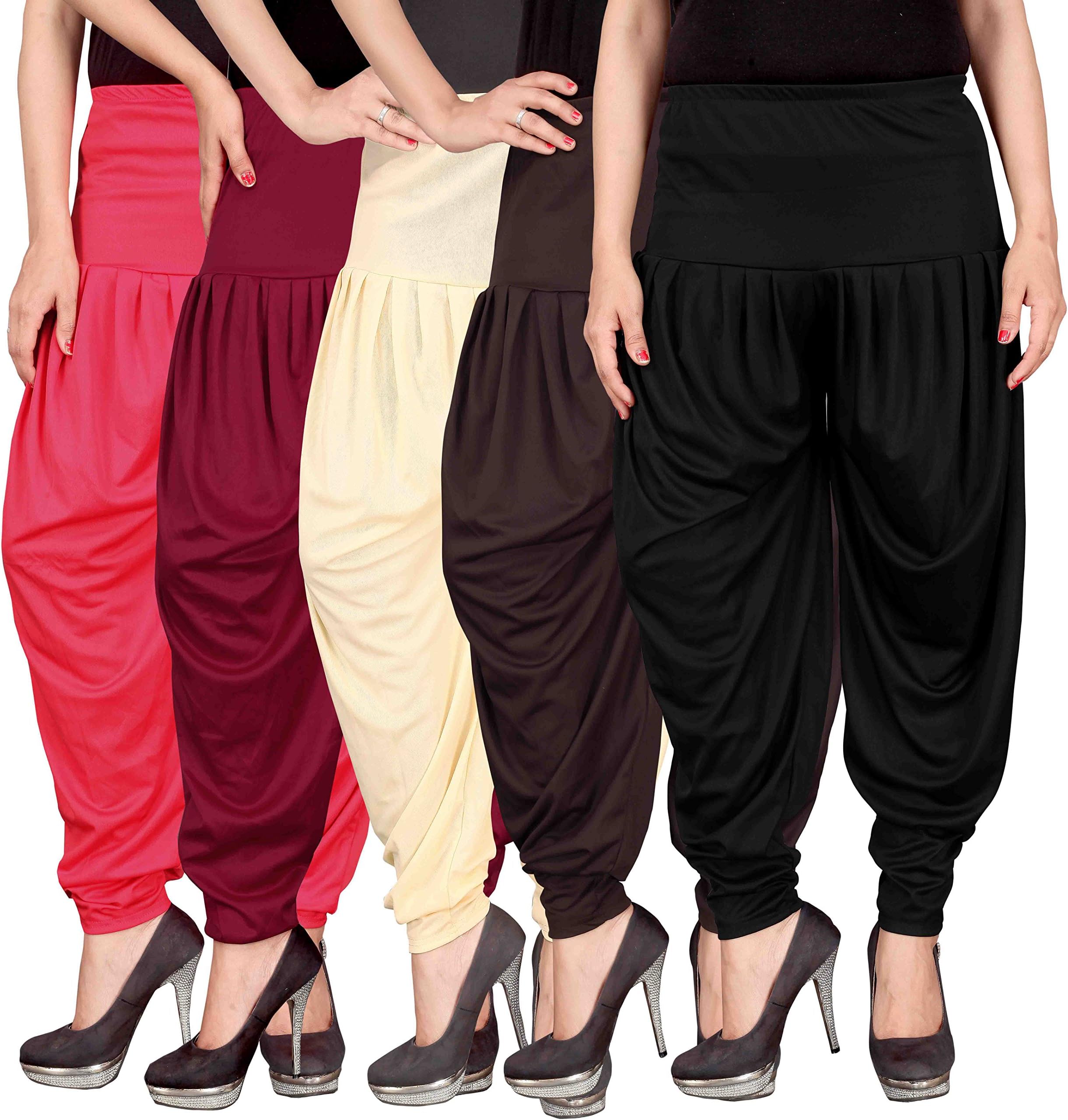 Women's Lycra Dhoti Patiala Salwar Harem Pants CTD_00PMCB2B_2-PINK-MAROON-BEIGE-BROWN-BLACK-FREESIZE -Combo Pack of 5