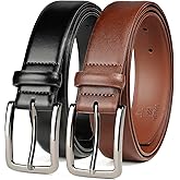 MILORDE Men's Leather Dress Belt 2Pack, Handmade, Genuine Leather, Fashion & Classic Designs for Work Business and Casual