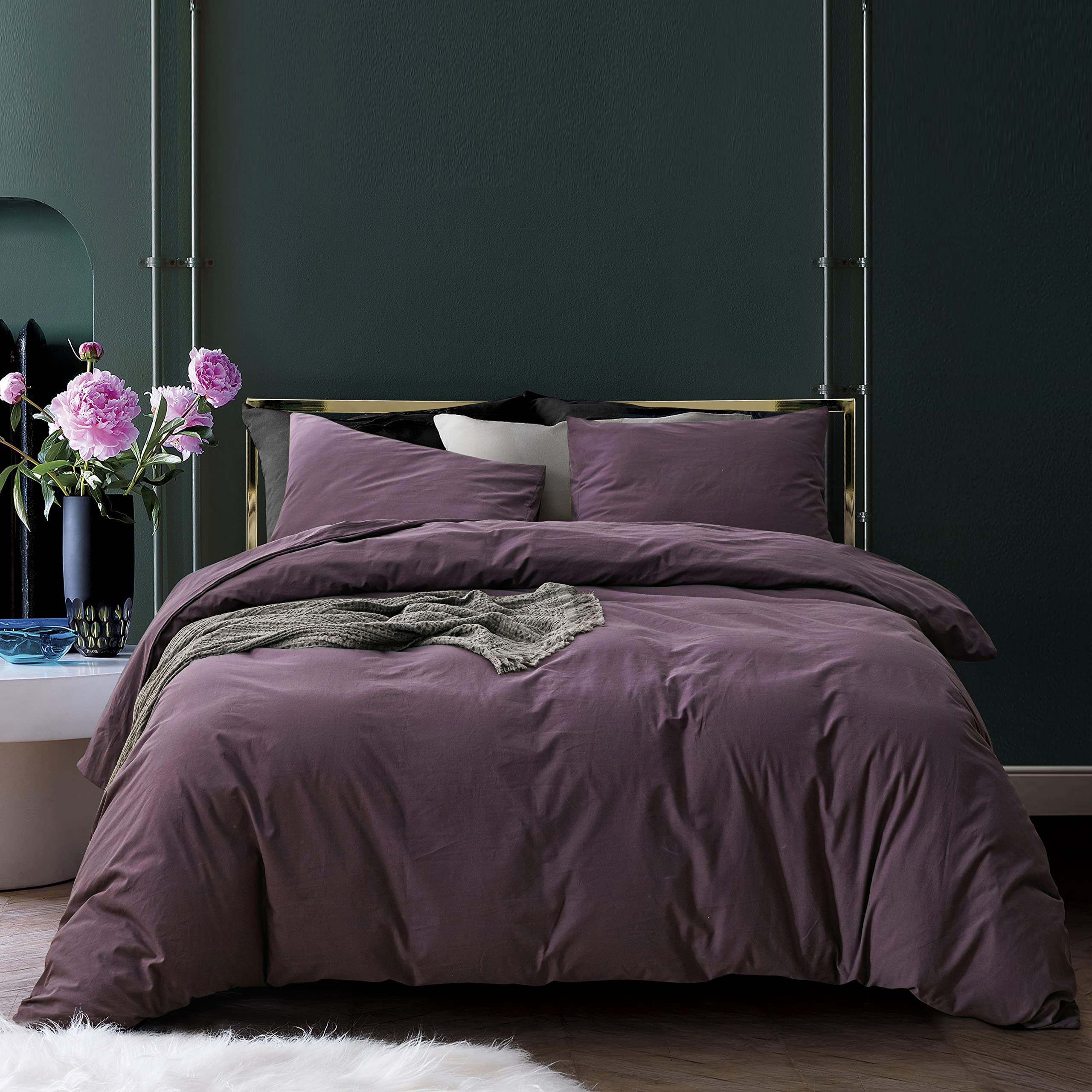 Photo 1 of ECOCOTT Lilac Purple Duvet Cover Queen, 100% Washed Cotton 3 Piece Duvet Cover Sets 1 Duvet Cover with Zipper and 2 Pillowcases Bedding Set(Lilac Purple,Queen)