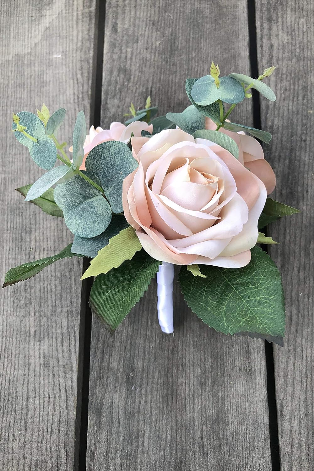 Champagne Taupe Blush Rose Silk Wedding Flowers Fake Flower Bridal Bouquet Artificial Flowers Bride Bridesmaid Wedding Bouquets Small Rose Eucalyptus Amazon Co Uk Kitchen Home