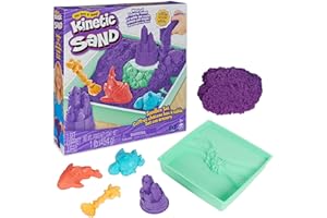Kinetic Sand, Sandbox Set with 1lb Purple Play Sand, 4 Tools & Molds, Storage, Sensory Toys for Kids Ages 3 and up