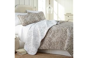Southshore Fine Living, Inc. Reversible Floral Oversized Quilt Bedding Set, Soft Coverlet Bedspread 3-Piece with Two Matching Shams (108 in Wide x 98 in Long), Sand, King/California King