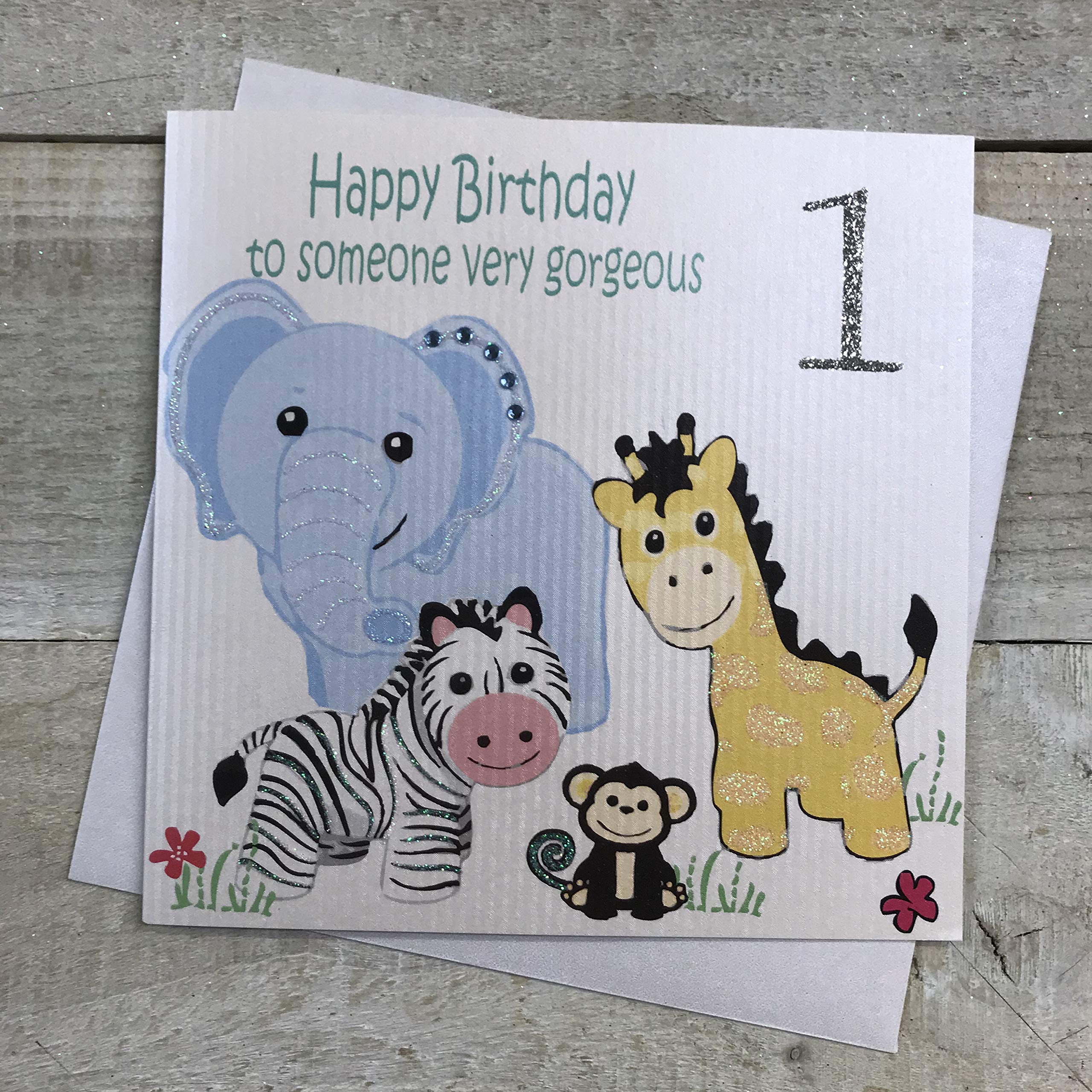 white cotton cards Happy 1st Birthday to Someone Very Gorgeous Handmade Card Safari Toys, GS6