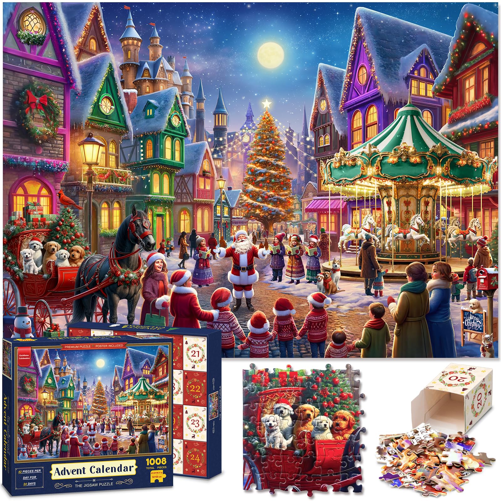 Photo 1 of Advent Puzzle Calendar 2025 for Kids and Adults, 24 Days Christmas Countdown Calendars, for Boys Girls,1008 Piece Puzzle in 24 Boxes, Christmas Celebration(27.56 x 19.68 Inch)
