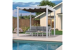 PURPLE LEAF 10' x 10' Outdoor Retractable Pergola Heavy-Duty Aluminum DIY White Pergola with Sun Shade Canopy Patio Modern Shelter for Garden Yard Deck Grape Trellis, Grey