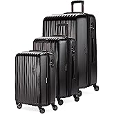 SwissGear 7272 Energie Hardside Expandable Luggage with Spinner Wheels, Black/Black, 3-Piece Set (19/24/27)