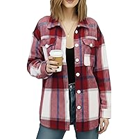 NY Threads Women's Flannel Shirt Plaid Shacket Fall Outfit Relaxed Fit Button Down Long Sleeve Top Casual Jacket for Women