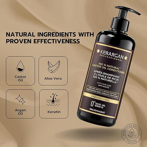 KERARGAN – ANTI-HAIR LOSS CONDITIONER WITH CASTOR OIL – DETANGLING & NOURISHING FOR DRY AND BRITTLE HAIR – ENRICHED WITH KERATIN AND ARGAN OIL – SULFATE-FREE, GMO-FREE, MINERAL OIL-FREE – 16.9 FL OZ
