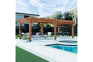 Backyard Discovery Beaumont 24' x 12' Traditional Cedar Wood Pergola Kit with Trellis Roof, All-Season Durability, High-Wind Rating, PowerPort, Shade for Outdoor Patio, Deck, Garden, and Entertaining