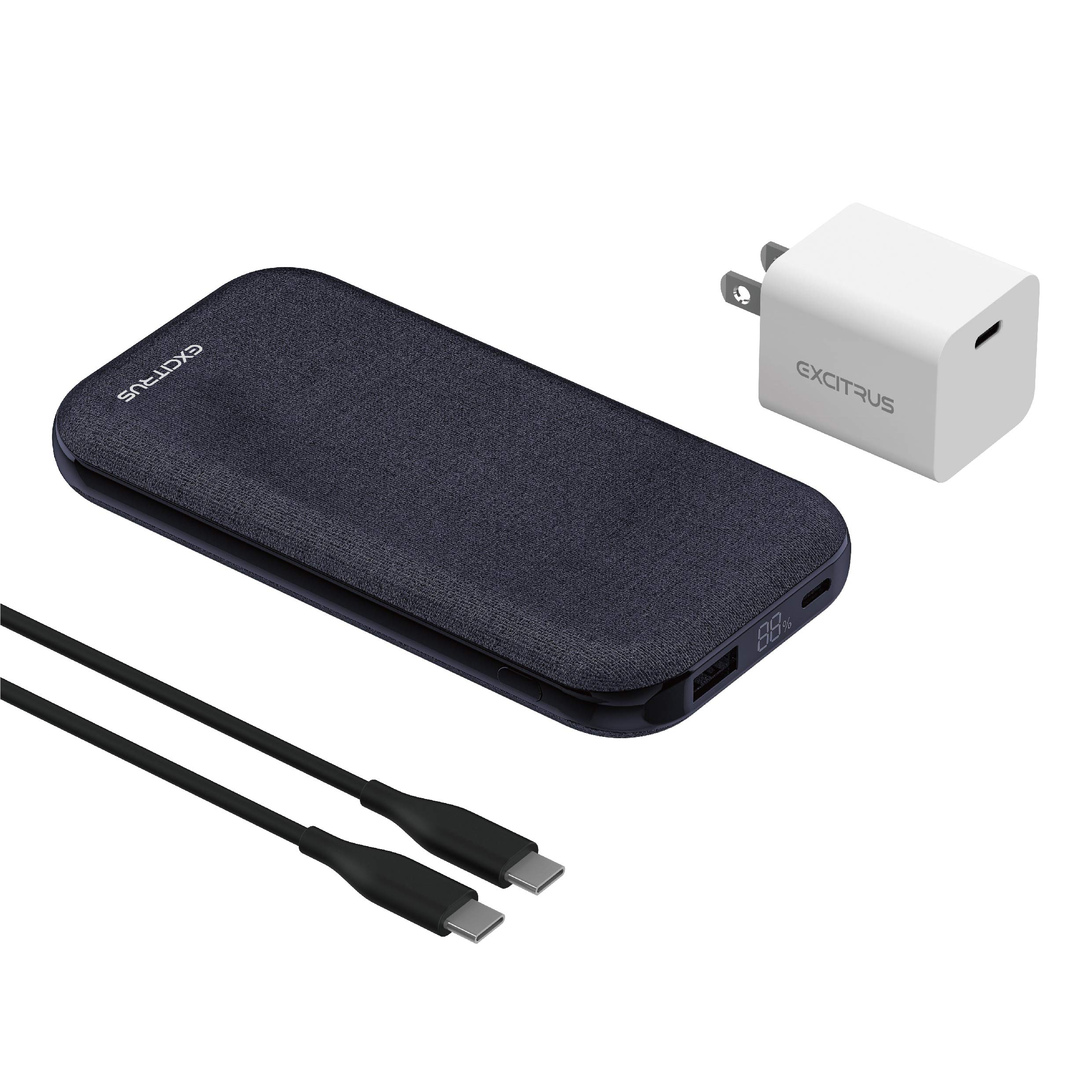 EXCITRUS 30W PD Power Bank with 30W Adapter, Premium Fabric Skin Portable Charger, Real Ultra Slim Power Bank 30W, PD 3.0 Super Fast Charging Battery for Laptop, iPhone, iPad Pro and MacBook Pro