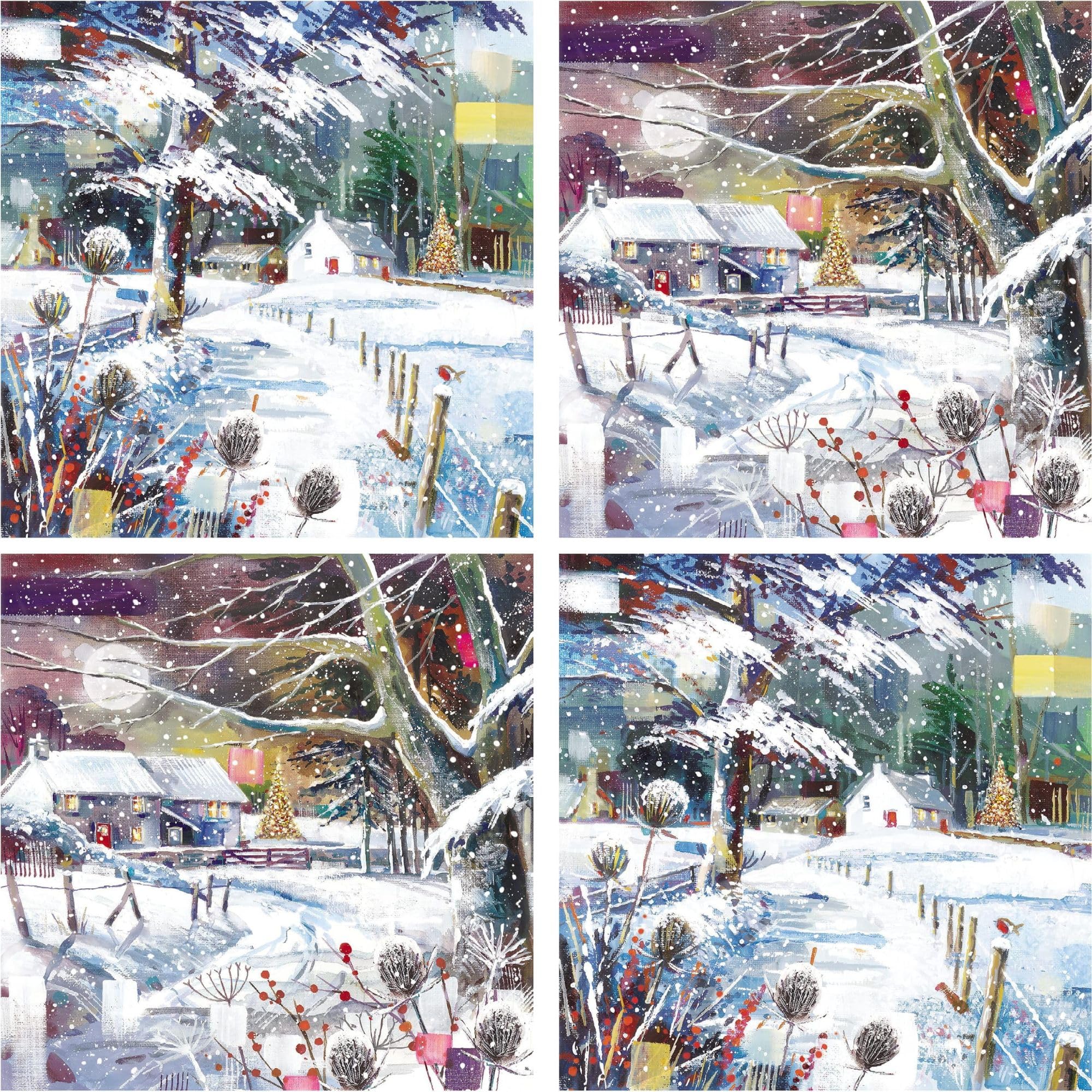 Charity Christmas Cards Box of 20 - Marie Curie, Parkinsons, NSPCC, Oxfam, Stroke Association and British Heart Foundation - Snowy Countryside Scenes - 10 Each of 2 Designs - Eco-Friendly