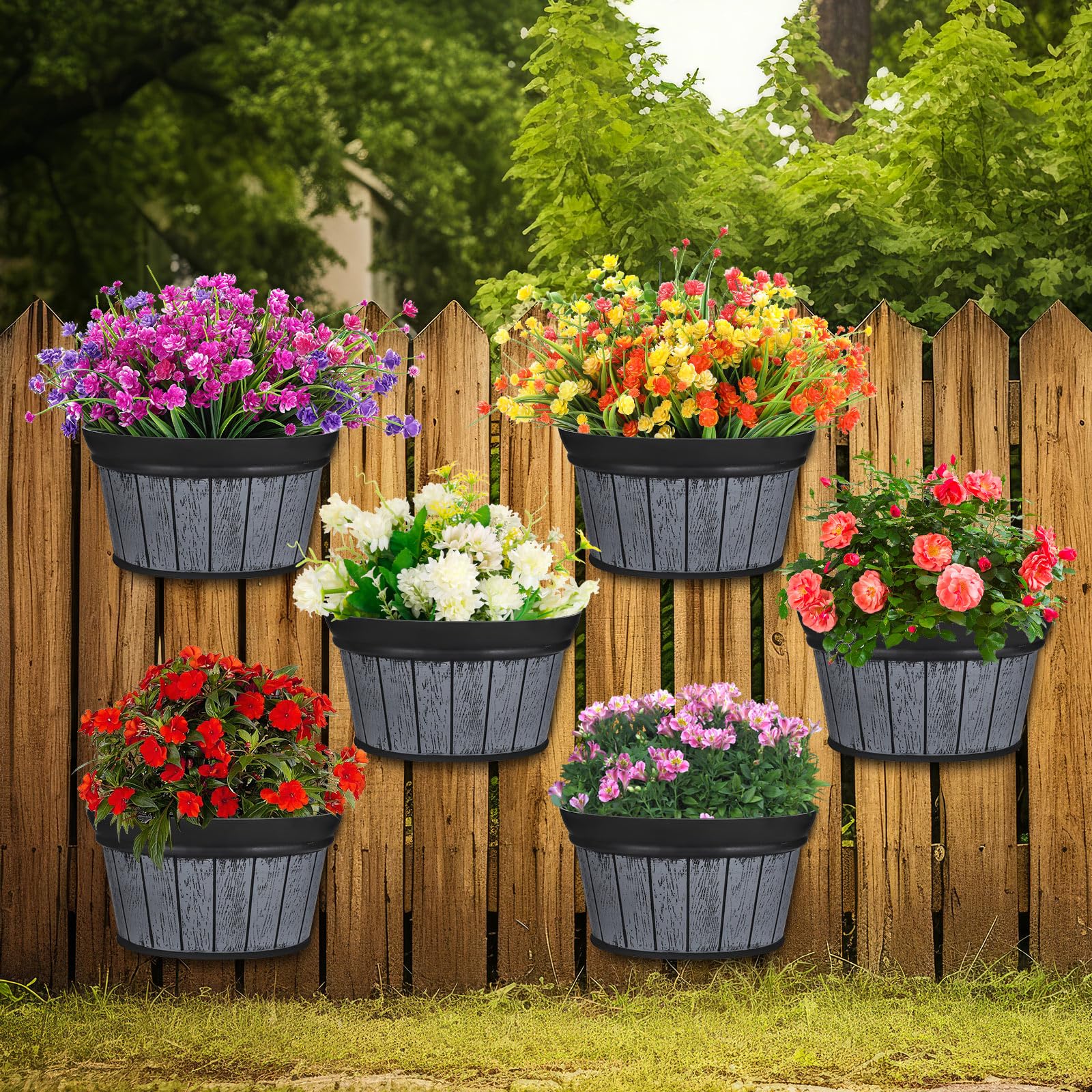 Layhit 6 Pcs Wall Hanging Planters Outdoor Pot Planter Wine Barrel ...