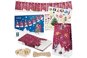 DIY Advent Calendar: Beautiful Craft Advent Calendar 2022 with 24 Paper Treat Bags and Sticker Paper with Numbers – Empty Adult Advent Calendar to Fill Yourself – Christmas Advent Calendar LIVAIA