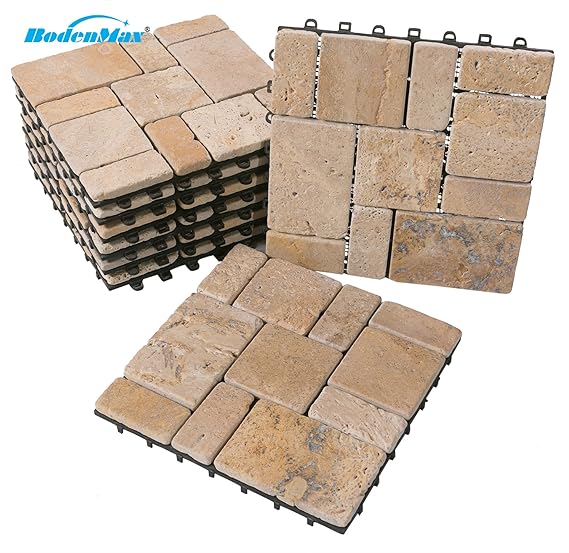 BodenMax® LLTRAVROMA-5 Travertine-roma Muster Click Bodenfliesen Set 30 x 30 cm Terassenfliesen Terassenplatte Stein Fliese K