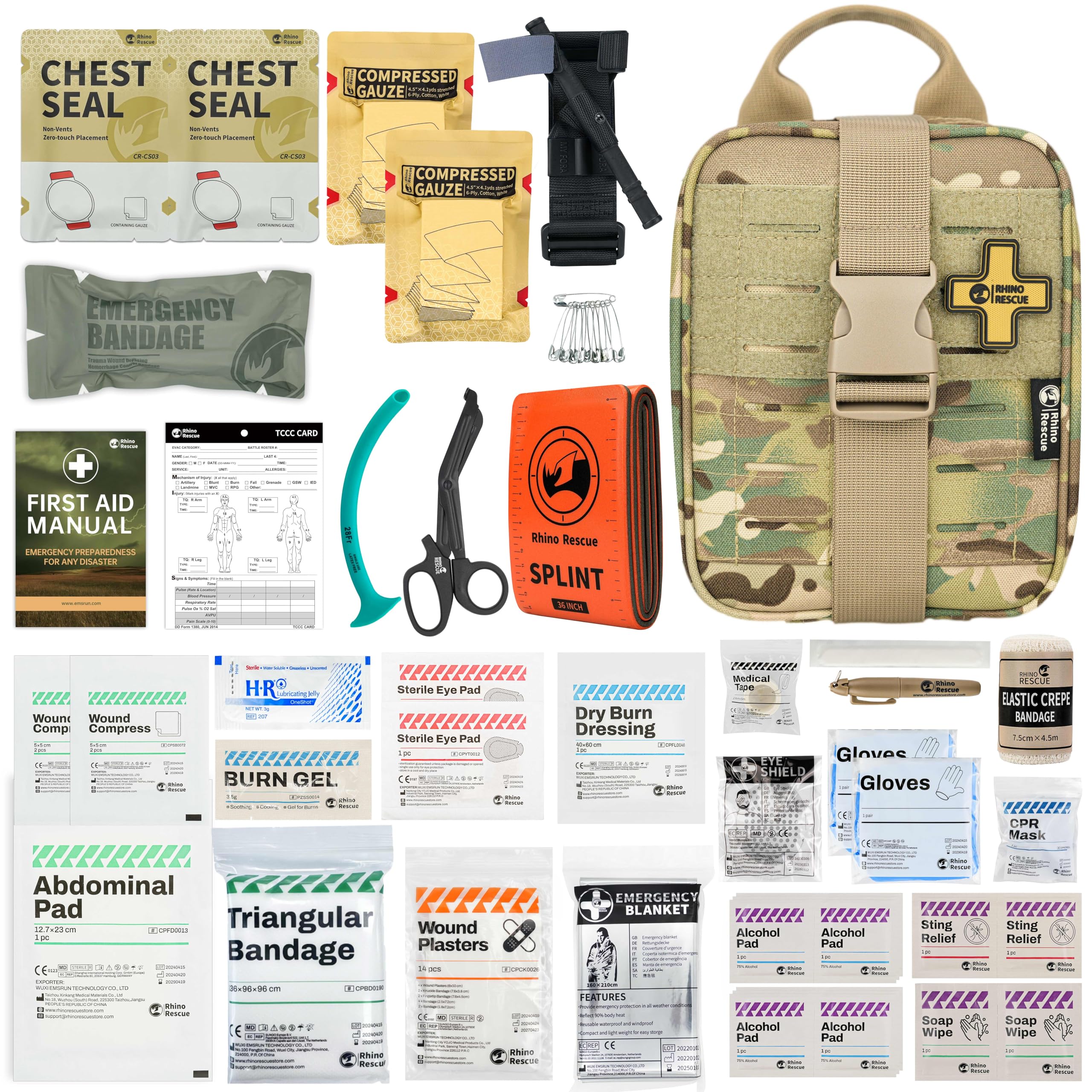 RHINO RESCUE IFAK Trauma First Aid Kit Molle Medical Pouch for Tactical Military Car Travel Hiking