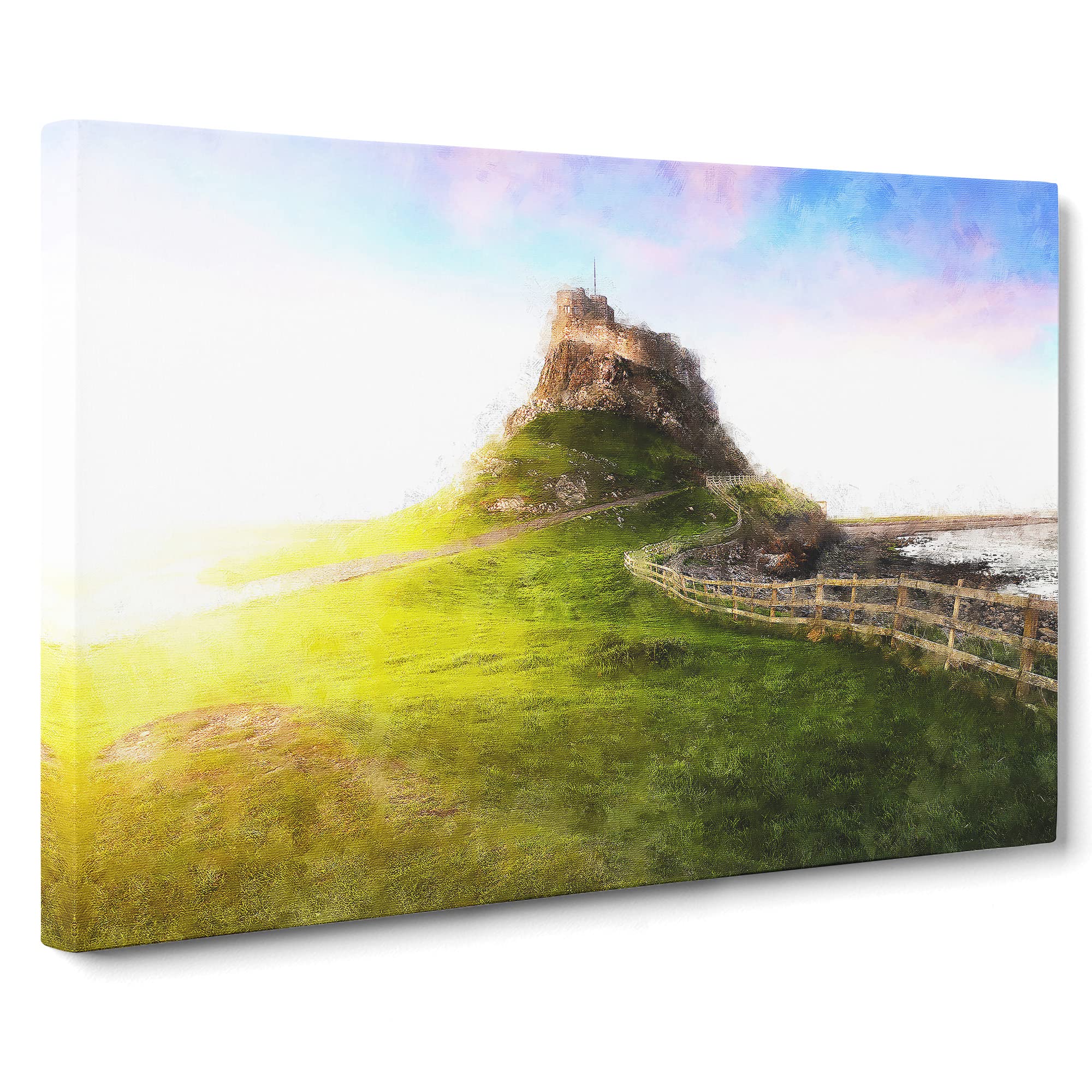 Holy Island Lindisfarne Canvas Print | Gallery Wrapped 30mm Frame Wall Art | 20x14 inches | Ready to Hang | Abstract Picture | Living Room Bedroom Lounge Office
