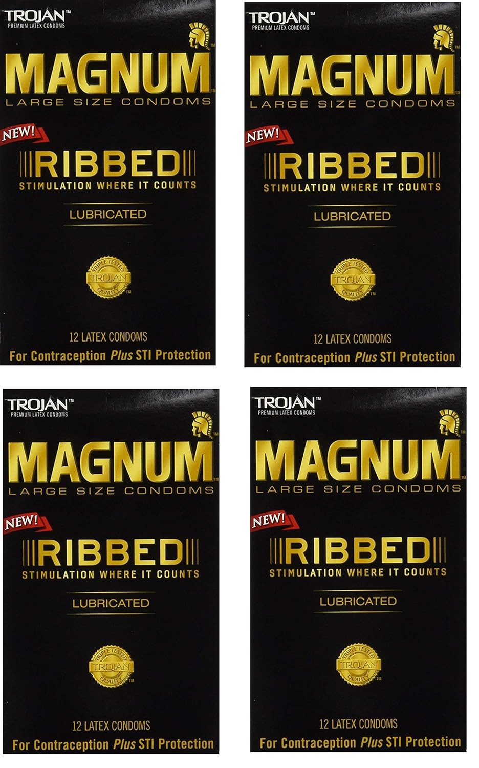 Magnum Ribbed Lubricated Condoms, Large, 4 Boxes (12