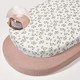 Basumee Muslin Bassinet Sheets for Baby Girl Boy 2 Pack Soft Breathable Baby Bedside Bassinet Fitted Sheets with Bottom Elastic Band Mattress Cover for Rectangle Oval Hourglass Bassinets