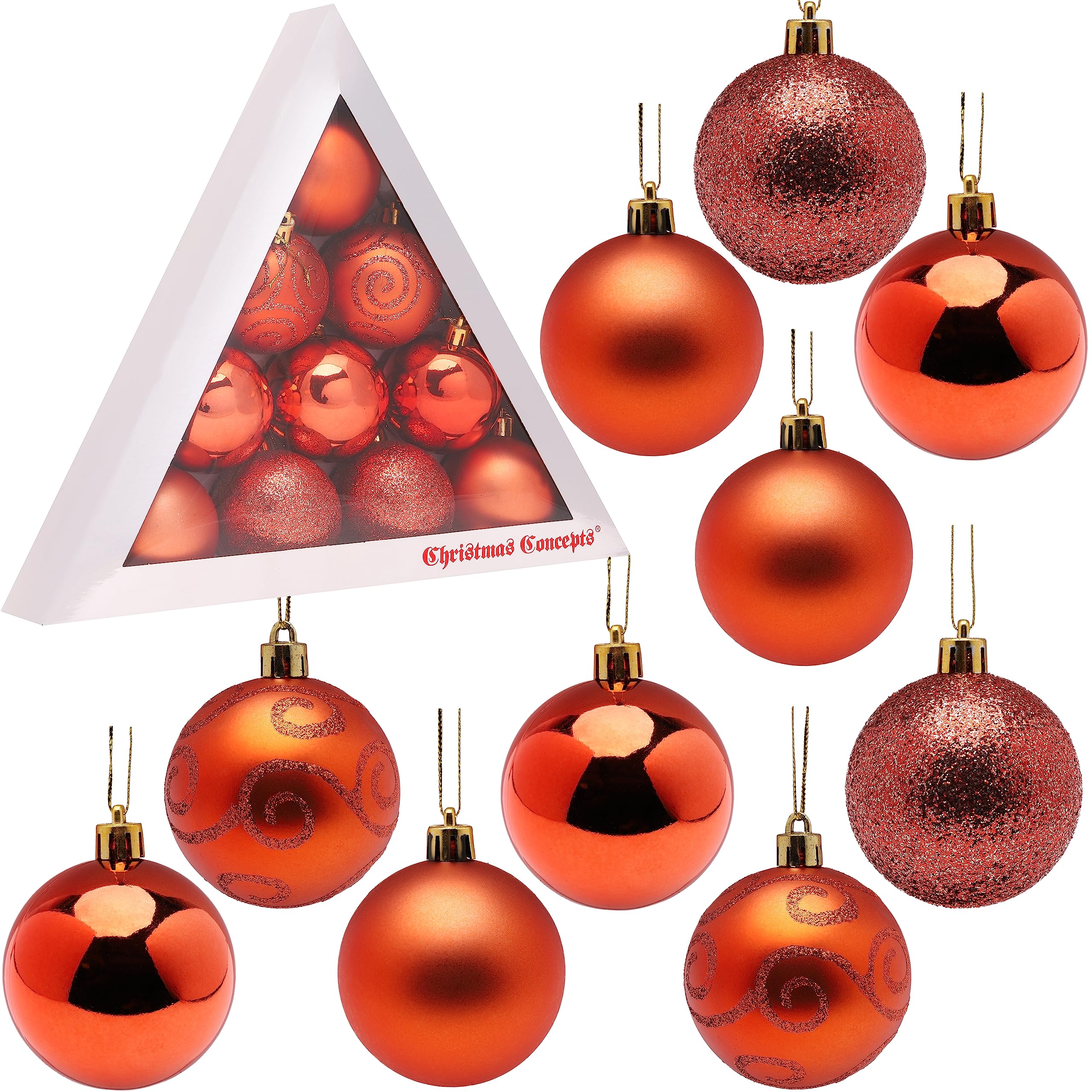 Christmas Concepts® Pack of 10-60mm (2.4") Christmas Tree Baubles - Shiny, Matte & Glitter Decorated Baubles (Coral)