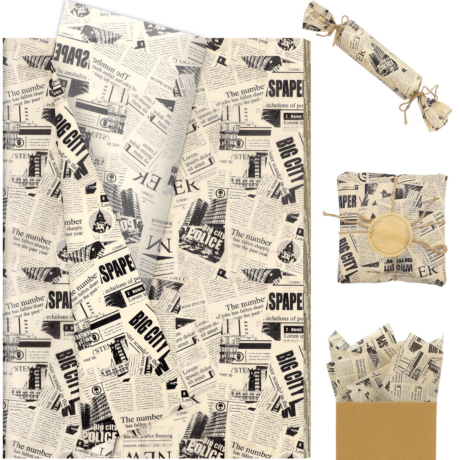 Photo 1 of 100 Sheet Retro Newspaper Tissue Paper, 20x14in Old Newsprint Gift Wrapping Paper Retro Kraft Magazine Art Craft Tissue for Mother's Day Birthday Wedding Party Supplies