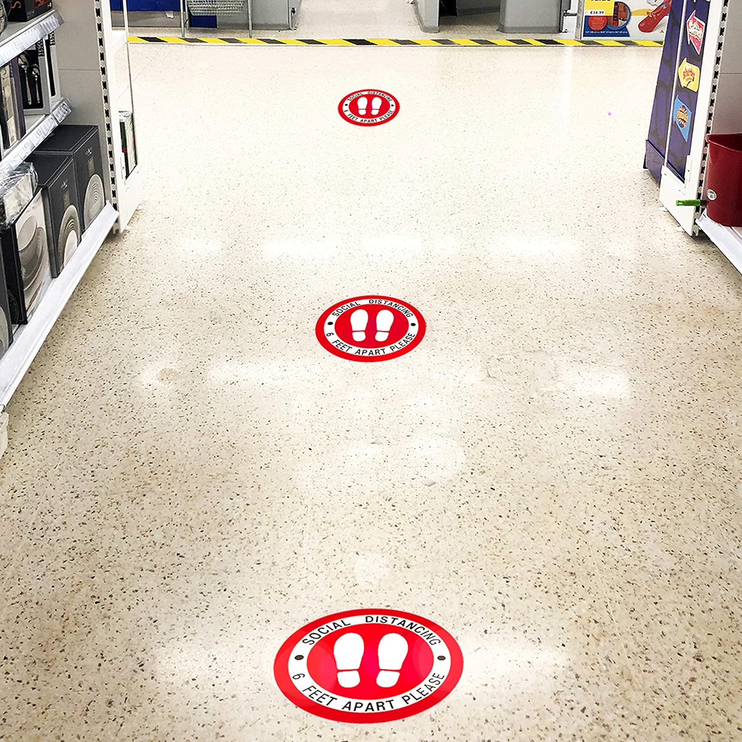 Social Distancing Floor Decals (Pack 5) - Round Vinyl Removable Stickers 11" Safety Signs 6 Feet Apart, Waterproof Adhesive, Anti-Slip, Marker to Maintain Distance, Commercial Grade.: Industrial & Scientific