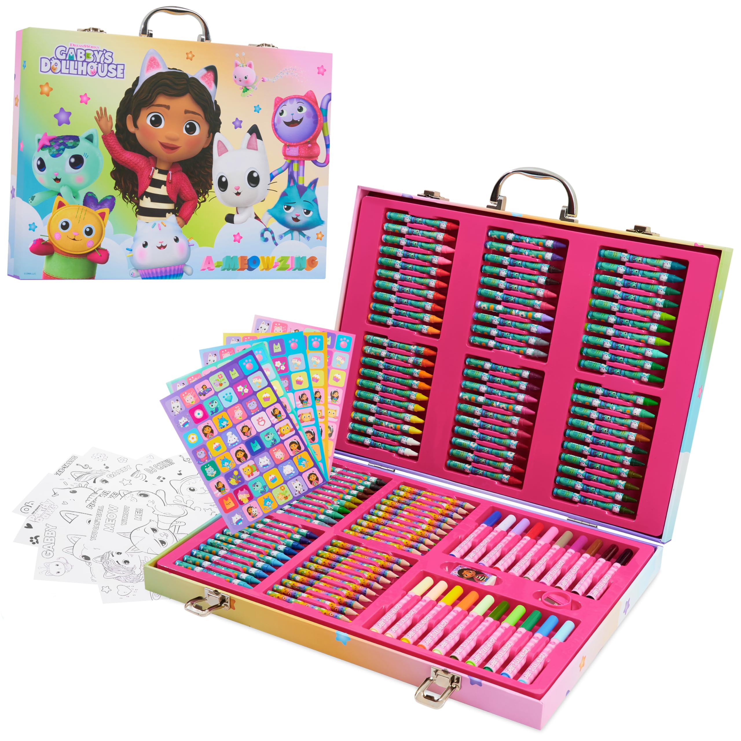 Gabby's Dollhouse Art Set for Kids with 137 Pieces, Drawing and Colouring Art Supplies in Carry Case - Cute Gifts for Girls