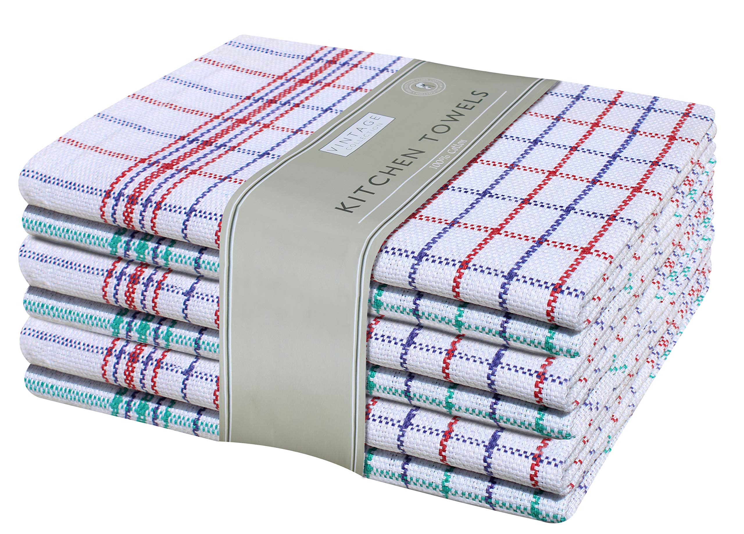 Pack of 10 Premium Caterer's Check Cotton Tea Towel, Heavy Duty Cleaning Drying Cloth| 100% Cotton | Super Absorbent | High Density Weave | Lint Free