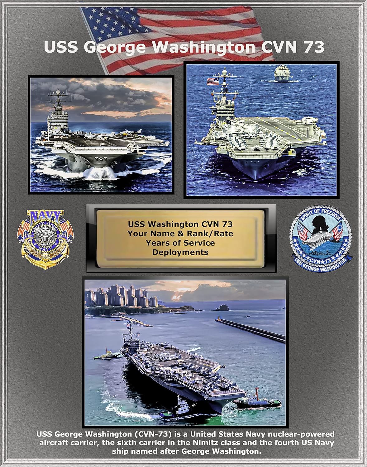 Photographs - USS George Washington CVN-73 Custom Personalized Photo. US Navy Ships, Aircraft Carrier.