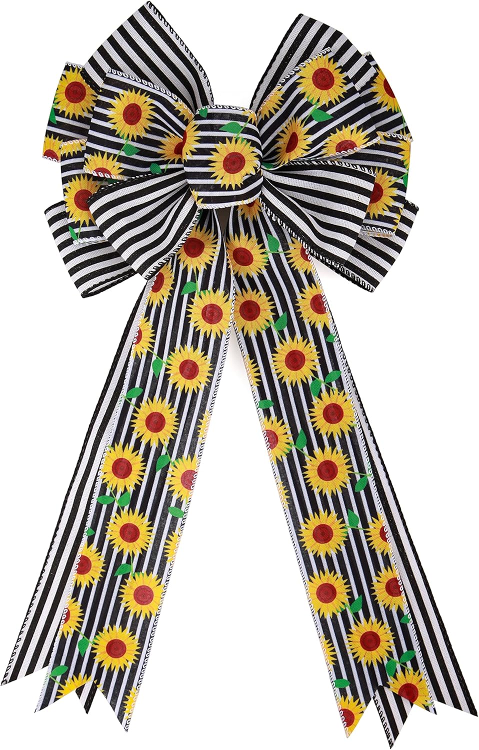 Bows & Ribbons - Meseey Sunflower Burlap Bow Larger Black and White Stripe Wreaths Bow for Gift Wrapping Summer Fall Autumn Christmas Tree Topper Indoor Outdoor Wedding Party Decoration (Sunflower)