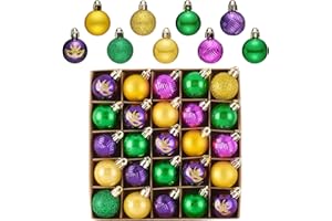 Valery Madelyn 25Pcs 1.18 Inches Mini Mardi Gras Ornaments Tree Decorations Gift Pack Craft Painted Mask, Purple Green Gold Shatterproof Hanging Holiday Party Indoor Christmas Home Decor