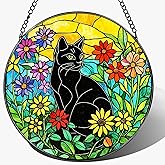 Black Cat Stained Glass Window Hanging, 8 Inch Sun Catchers Indoor Window, Suncatchers for Windows Hanging, Home Decor and Christmas, Festival, Mother's Day, Birthday, Gifts for Women, Men, Cat Lovers