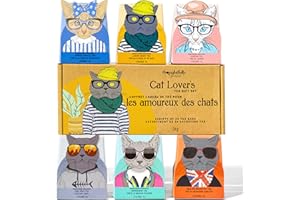 Thoughtfully Gourmet, Cat Lover’s Tea Gift Set, Includes 24 Teas in 6 Flavours with Stylish Cat Art and Fun Quotes for Cat Mo