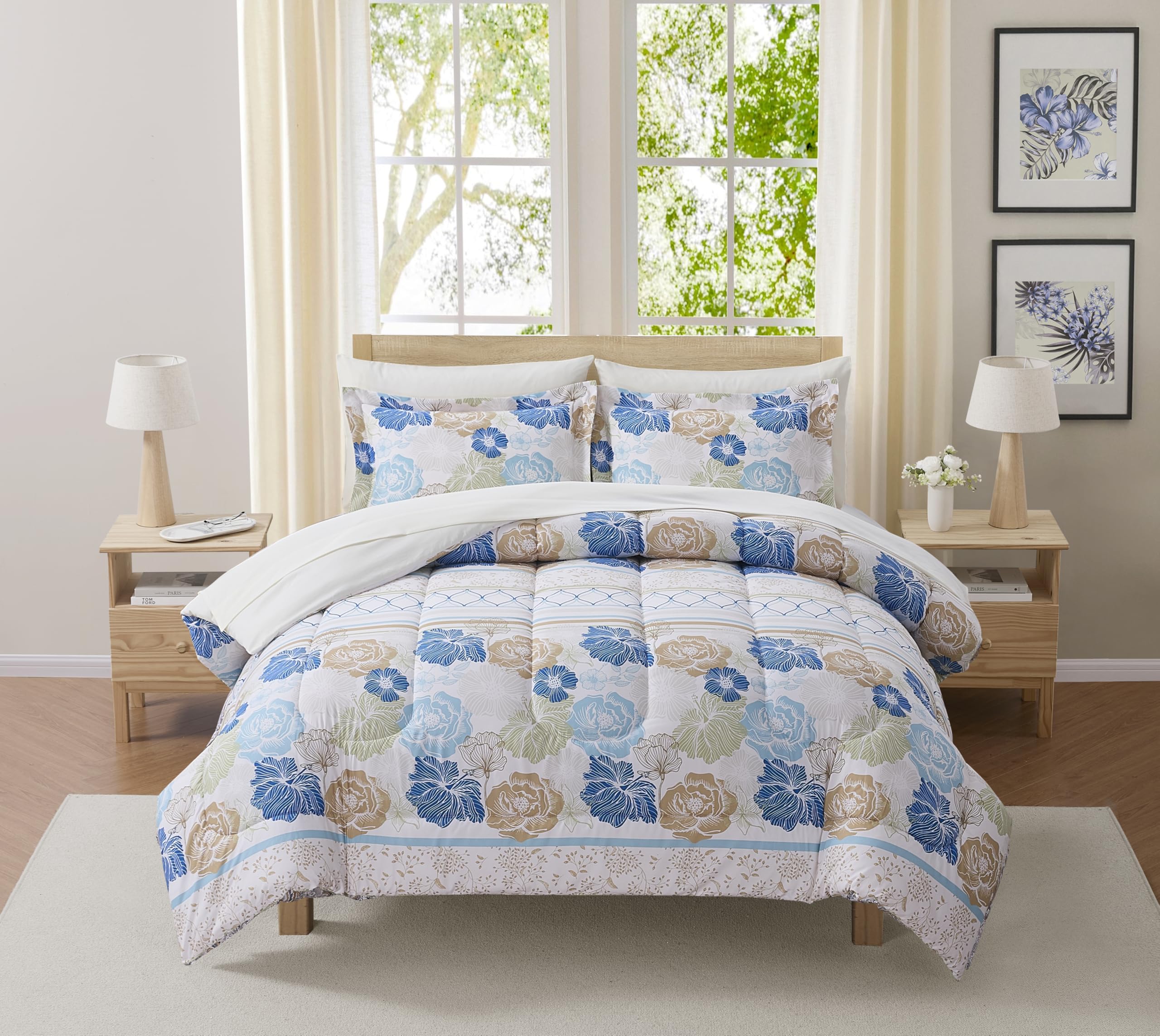 Floral Comforter Set King Size with Sheets Bed in a Bag – Deep Pocket Fitted Sheet with Elastic Corners, Cozy Comforter, Pillowcases & Shams – Soft Microfiber All Season Bedding – Machine Washable Image Floral Comforter Set King Size with Sheets Bed in a Bag – Deep Pocket Fitted Sheet with Elastic Corners, Cozy Comforter, Pillowcases & Shams – Soft Microfiber All Season Bedding – Machine Washable Image