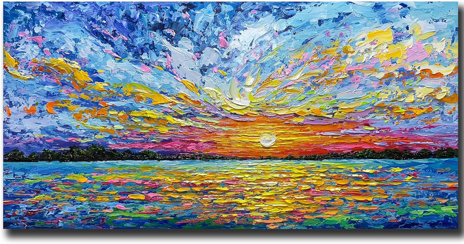 Paintings - V-inspire Art,24x48 Inch 100% Hand Painted Modern Abstract Oil Paintings Acrylic Painted Canvas Wall Art Decor for Living room Bedroom Dining room Artwork for Home Walls