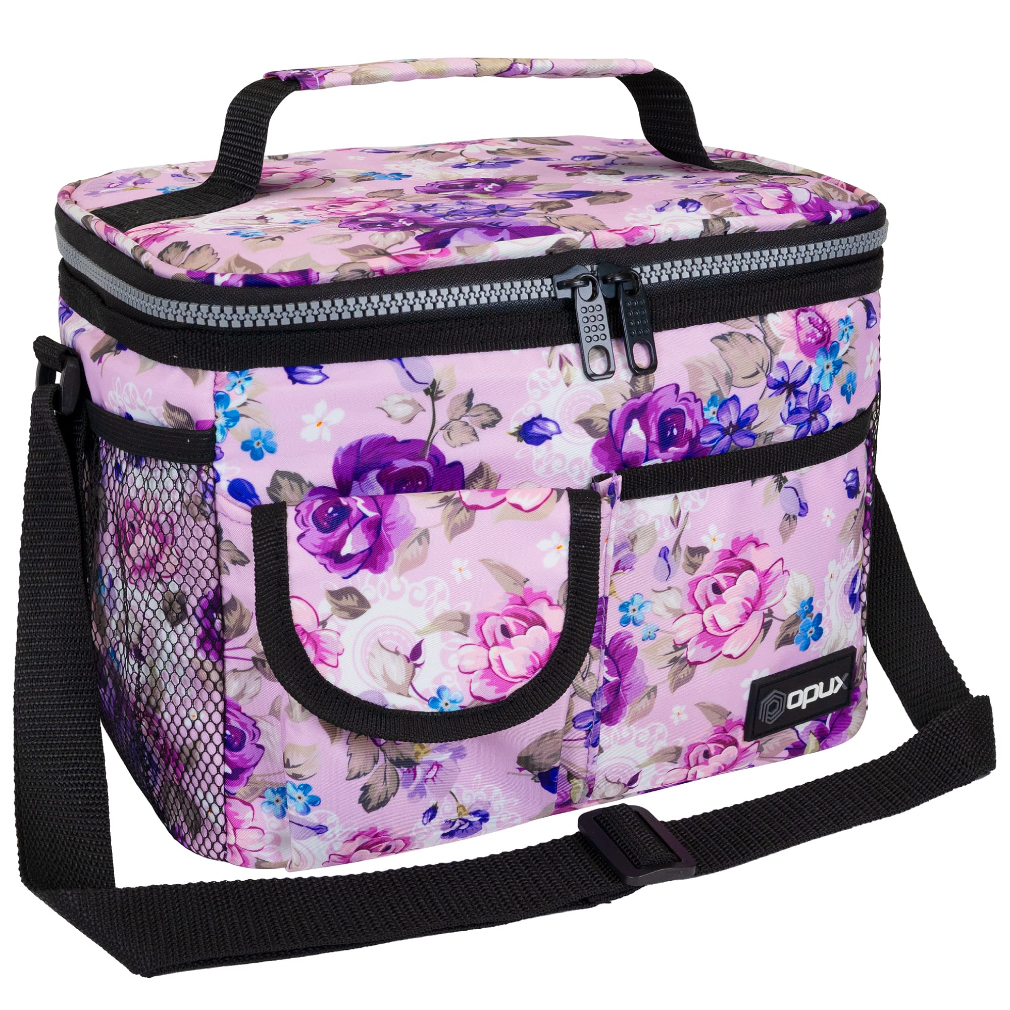 Photo 1 of opux Insulated Lunch Bag for Men Women, Leakproof Floral Purple Lunch Box for Work, Portable Soft Lunch Cooler Bag with Shoulder Strap, Adult Lunchbox Lunch Pail for Kid Boy Girl School, 14 Can/8L
