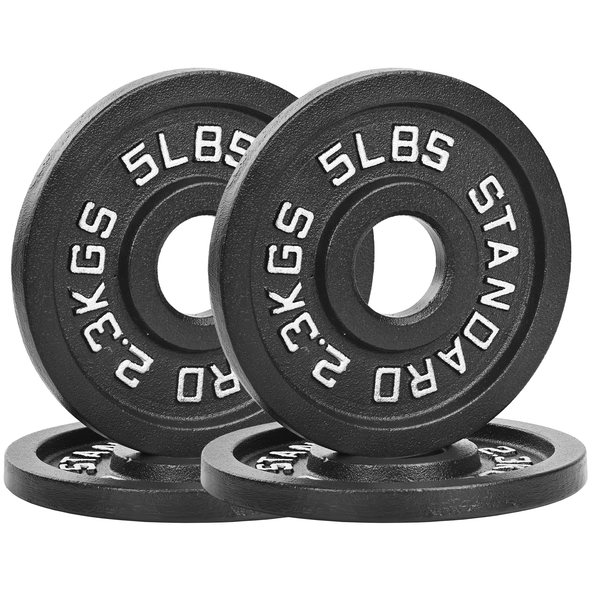Photo 1 of ?Two Pairs 4.5LB?Pro-Style Cast Iron Gym Plates | 4 x 5LB Weights with Machined 2" Hole | Precision Silver Numerals (LB/KG) | for Standard Bars