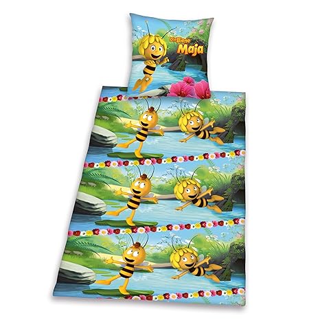 Herding 448614050521 Bettwäsche Biene Maja 3D, Kopfkissenbezug 80 x 80 cm und Bettbezug 135 x 200 cm, 100% Baumwolle, Renforc