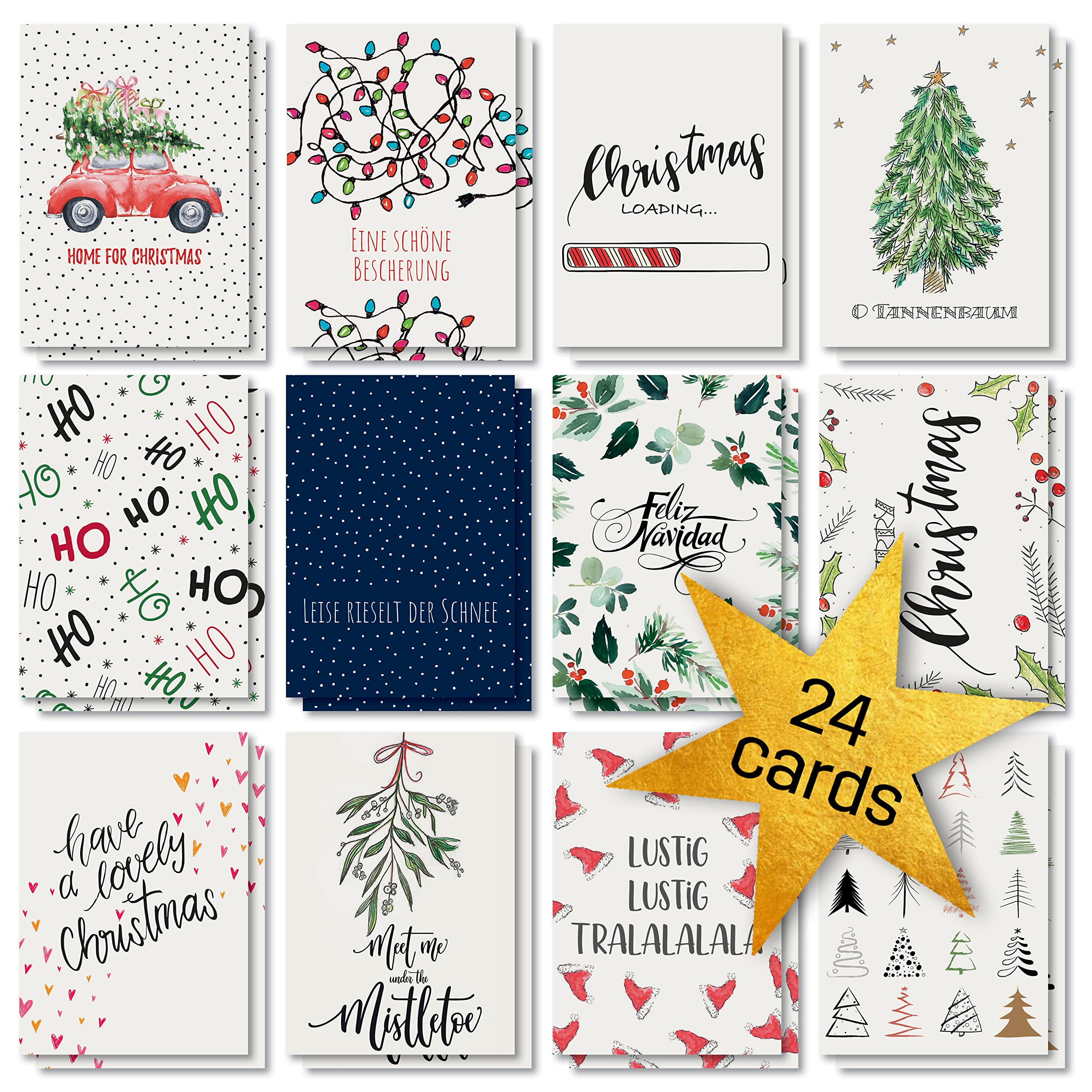 SIGEL DS701 Set of 24 Christmas postcards, 12 motifs, White carton, pre-printed, easy to print