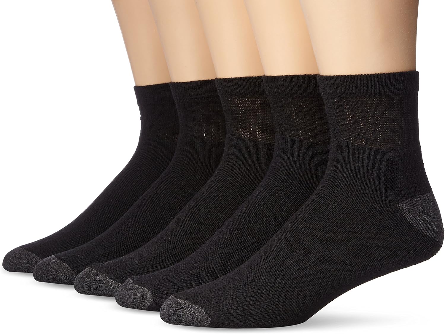 Stanley Men's 5 Pair Pack Mid Weight Quarter Work Socks, Black, Sock
