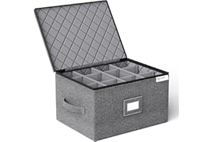 YearningHome Wine Glass Storage Box with Dividers,Hard Shell and Stackable Stemware Storage Containers with Sturdy Handle for