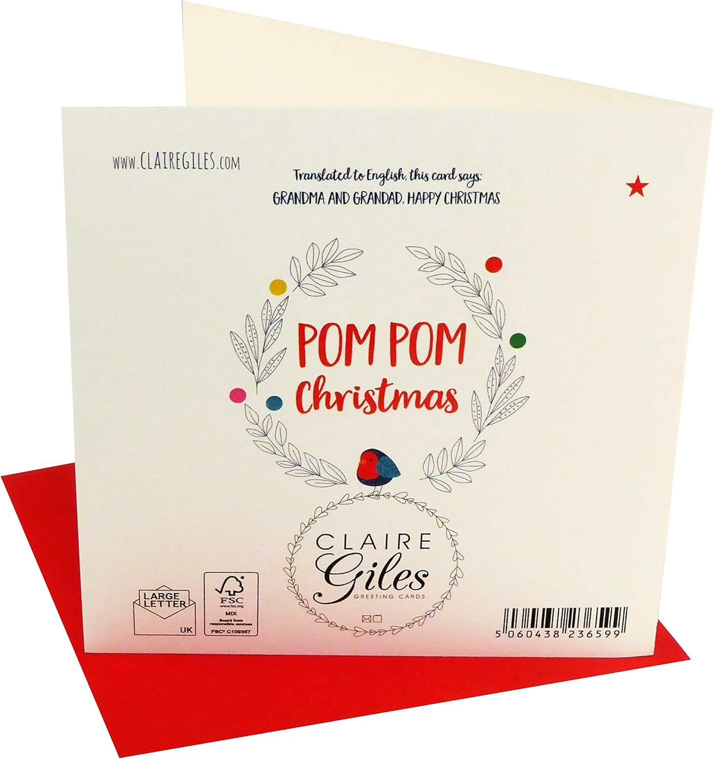 Claire Giles Greeting Cards, Welsh Happy Christmas Mum and Dad Card, Nadolig Llawen Mam a Dad, Embellished with Colourful Pompoms - Image 3