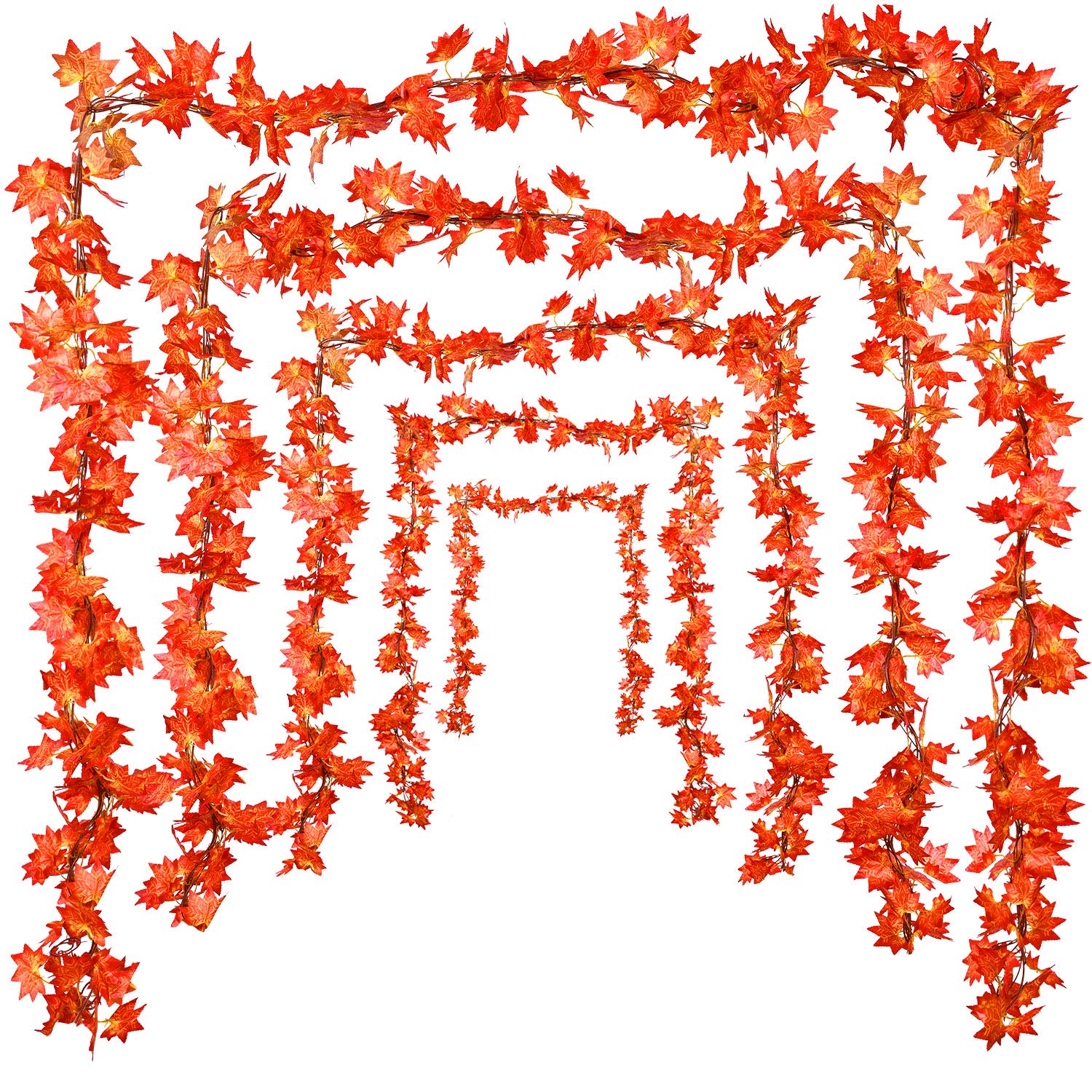 5 Pack Artificial Autumn Maple Leaf Garland 7.5 Ft/piece Thanksgiving Hanging Plant Decoration for Home Garden Doorway Fireplace Wedding Party Decoration