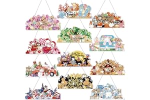 Cinnvoice 12 Pcs Seasonal Diamond Art Wreath Kits Holiday 5d DIY Diamond Art Hanging Signs Winter Spring Ornaments for Wall Door Decoration(Novel)
