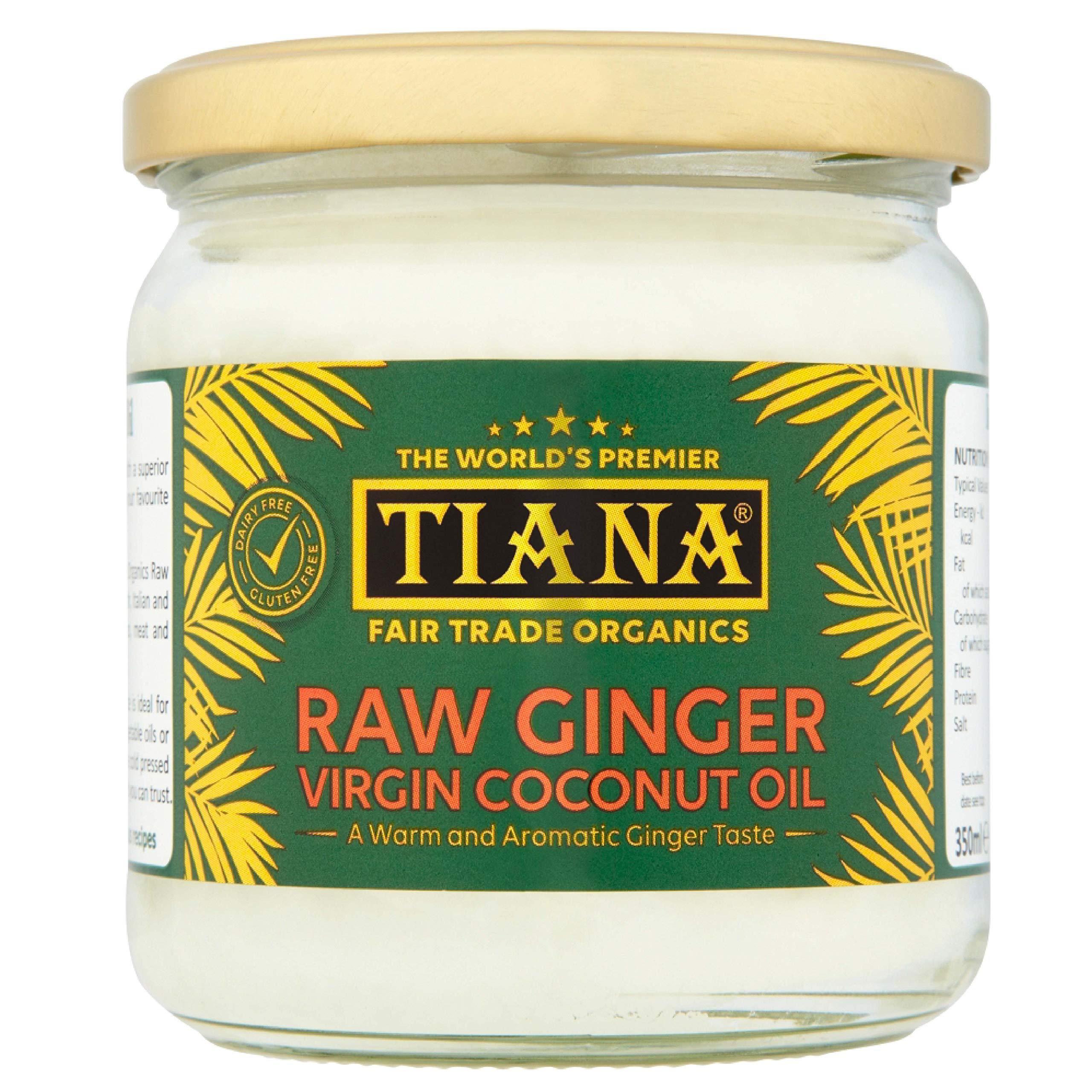 Organic Cold Pressed Coconut Oil with Ginger 350ml – Virgin Fairtrade Coconut Oil Infused with Raw Ginger – Aromatic Vegan Cooking Oil for Frying, Baking & Roasting – TIANA