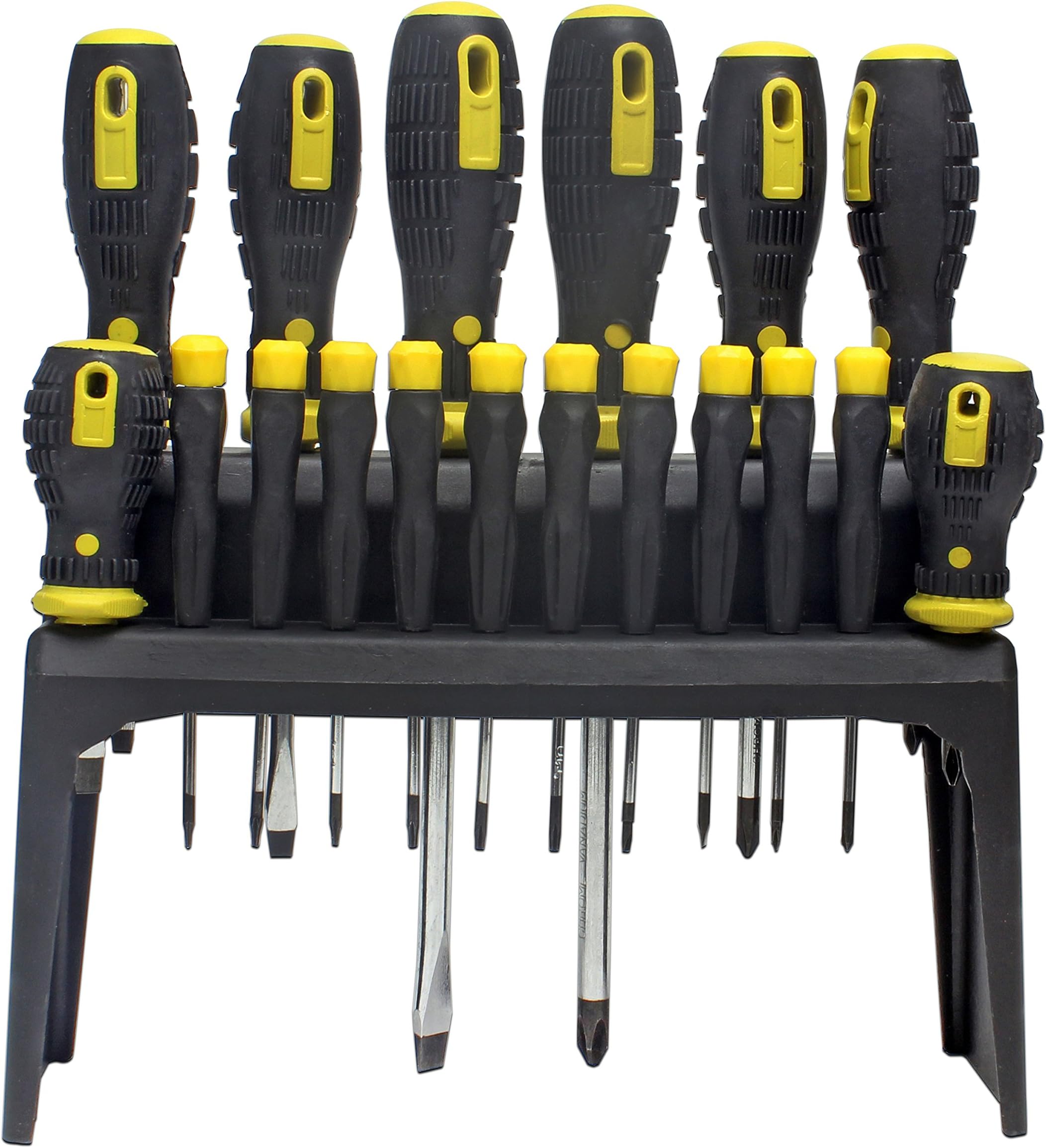 STARRICH Screwdriver Set with Rack, Pentalobe 6, Standard Fluted Phillips and Slotted, Magnetic Tips, Cushion Grip, 18-Piece